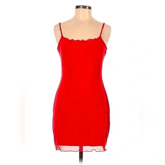 h&m divided red dress Women's H&M Divided Red Gathered Dress Ruched